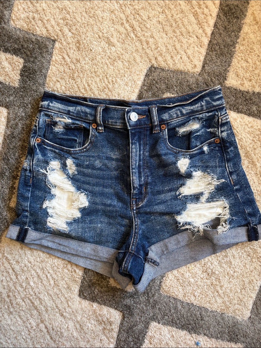 American Eagle Outfitters Dark Blue Distressed “Mom Short” Jean Shorts